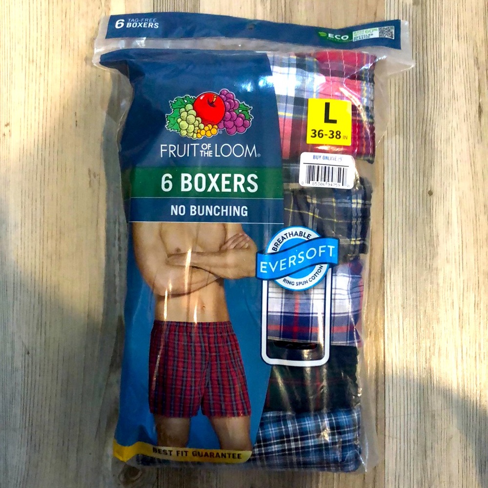 Fruit of the Loom 6pk Mens Boxers size:LG